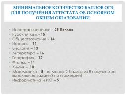 МИНИМАЛЬНОЕ КОЛИЧЕСТВО БАЛЛОВ ОГЭ ДЛЯ ПОЛУЧЕНИЯ АТТЕСТАТА ОБ ОСНОВНОМ ОБЩЕМ ОБРАЗОВАНИИ